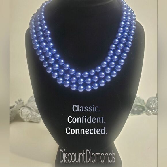 South Sea Shell Pearls -  AAA+ 8 mm Triple Strand Navy Blue - Picture 1 of 6
